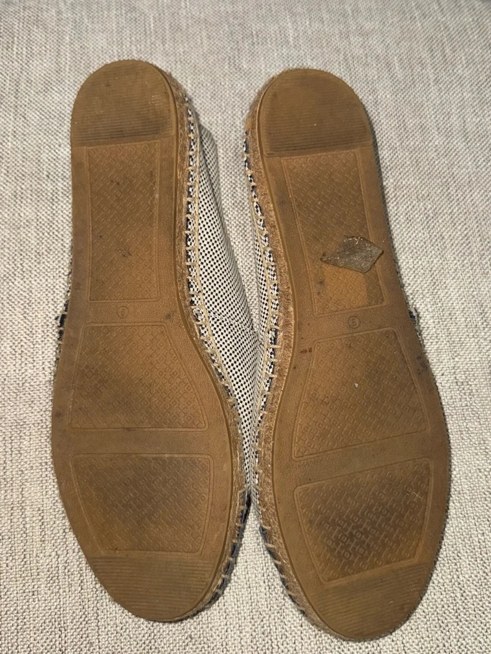 Tory Burch Navy Blue Toe Cap Cream Navy Blue Canvas Espadrille Flats